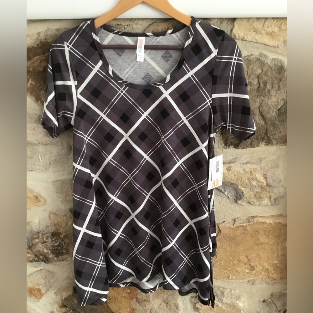 Lularoe classic tee Plaid Women's Top - Black and White